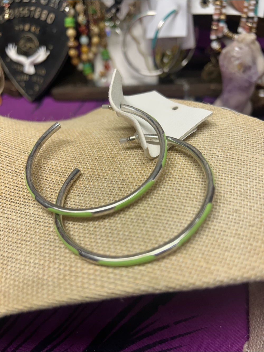 NWT Free People Lime Green Accent Silver Hoop Earrings